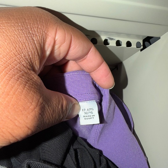 Haggar Slim Fit Purple Dress Shirt Mens 17-17.5 32/33 Stretch Recycled Poly - Picture 6 of 6